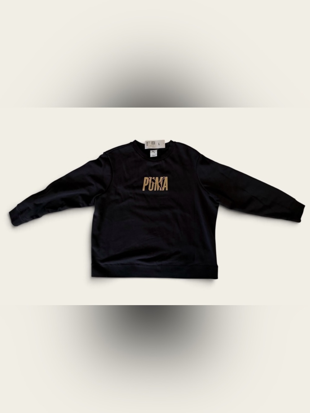 Puma Women’s Black Crewneck Sweatshirt with Gold & Pink Logo Print Size 2X